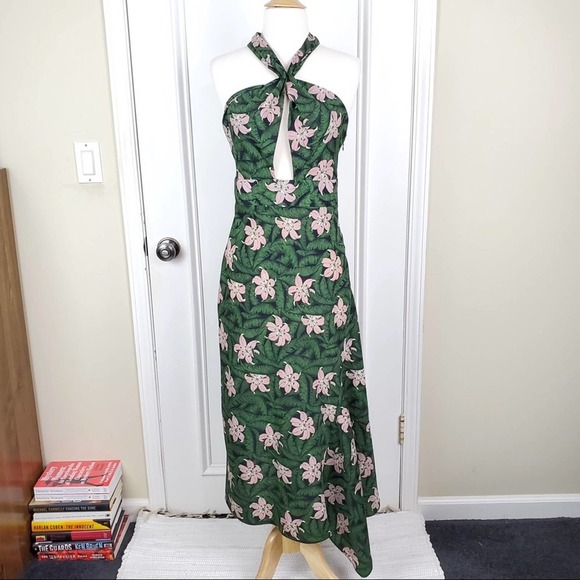 Topshop | Hibiscus Floral Halter Neck Midi Dress 4 - Picture 3 of 8